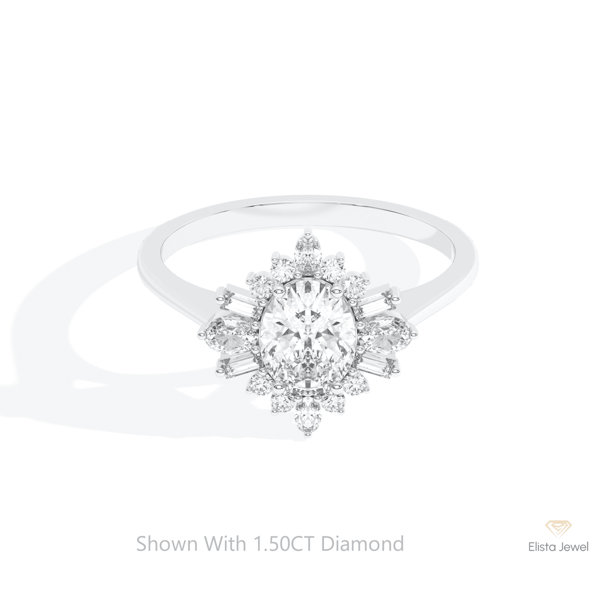 Oval Cut Art Deco Engagement Lab Grown Diamond Ring in 14K Yellow Gold - Detail View