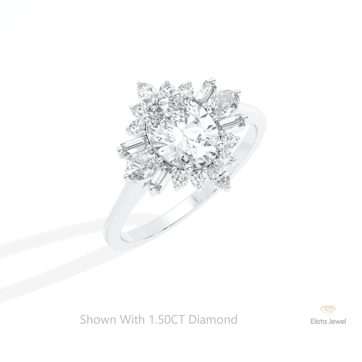Oval Cut Art Deco Engagement Lab Grown Diamond Ring in 14K Rose Gold - Profile View