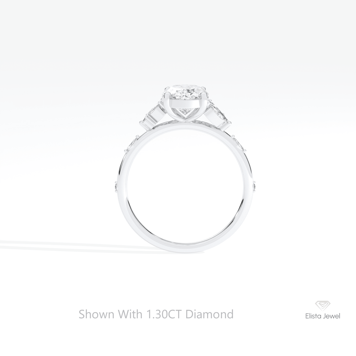 Oval Cut Cluster Engagement Lab Grown Diamond Ring in 18K White Gold - Close-up View