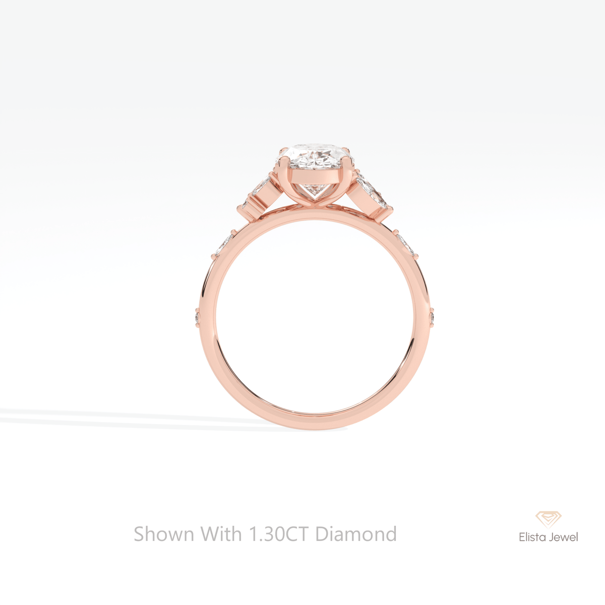 Oval Cut Cluster Engagement Lab Grown Diamond Ring in 10K Rose Gold - Angled View