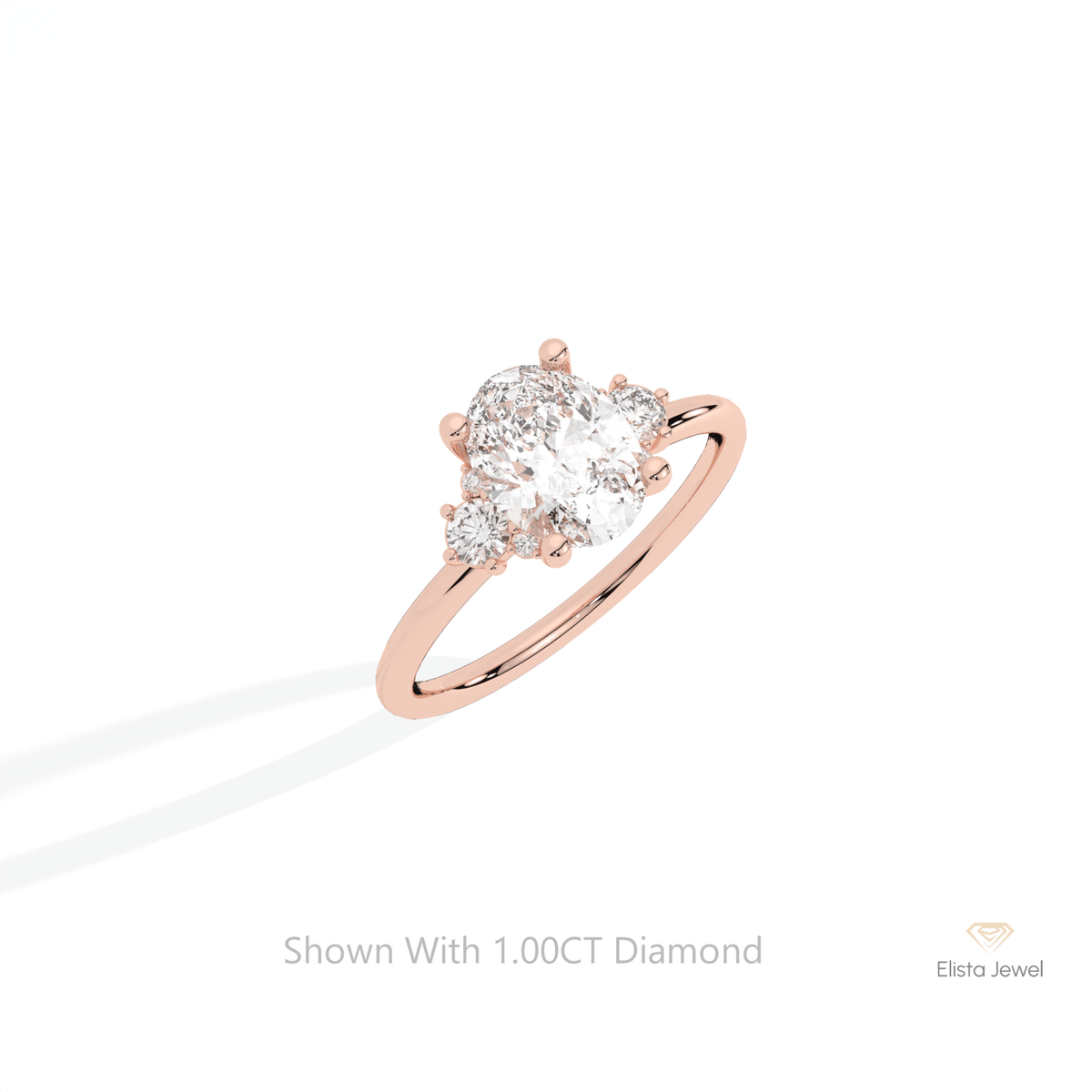 Oval Cut Cluster Engagement Lab Grown Diamond Ring in 14K Rose Gold - Profile View