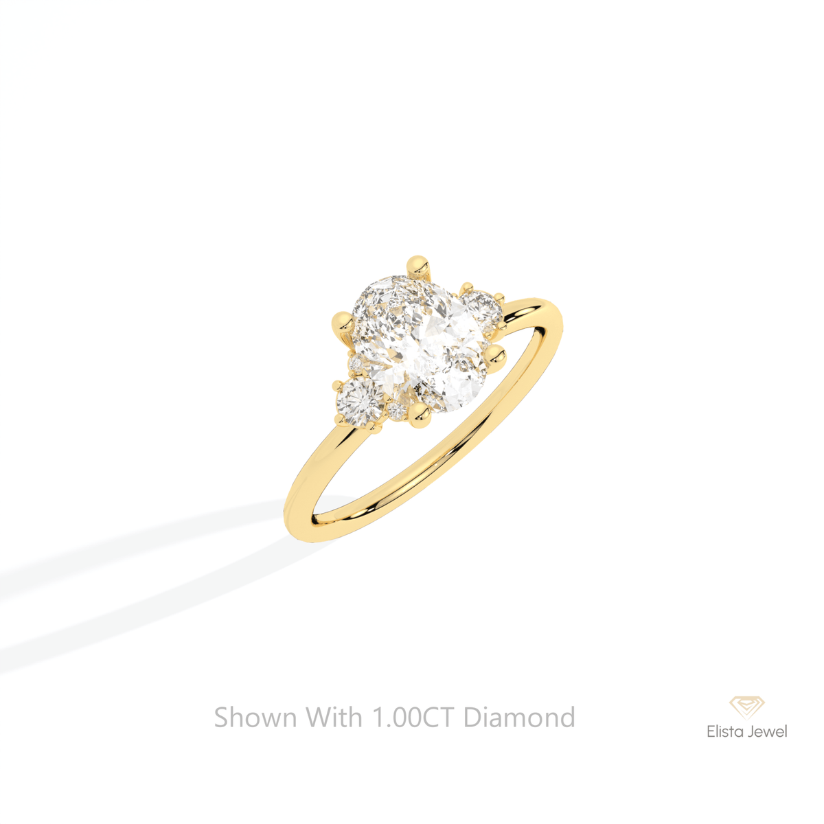 Oval Cut Cluster Engagement Lab Grown Diamond Ring in 10K Yellow Gold - Side View