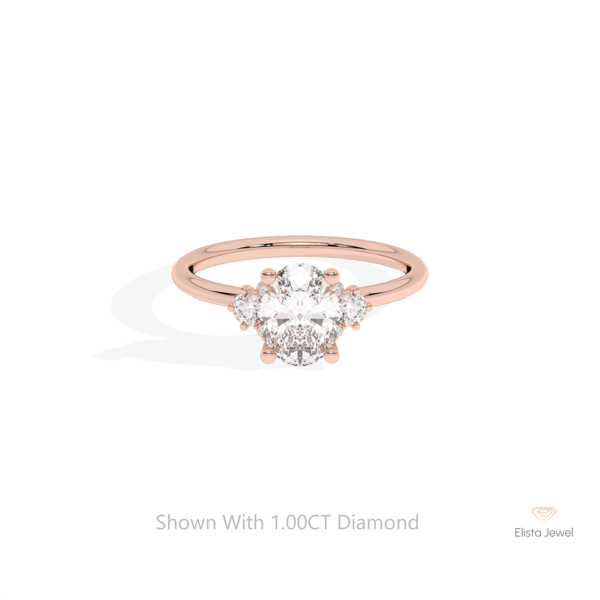 Oval Cut Cluster Engagement Lab Grown Diamond Ring in 14K Yellow Gold - Detail View