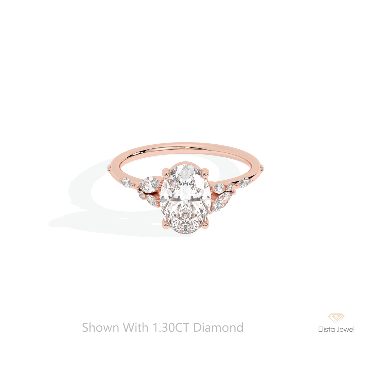 Oval Cut Cluster Engagement Lab Grown Diamond Ring in 10K White Gold - Front View