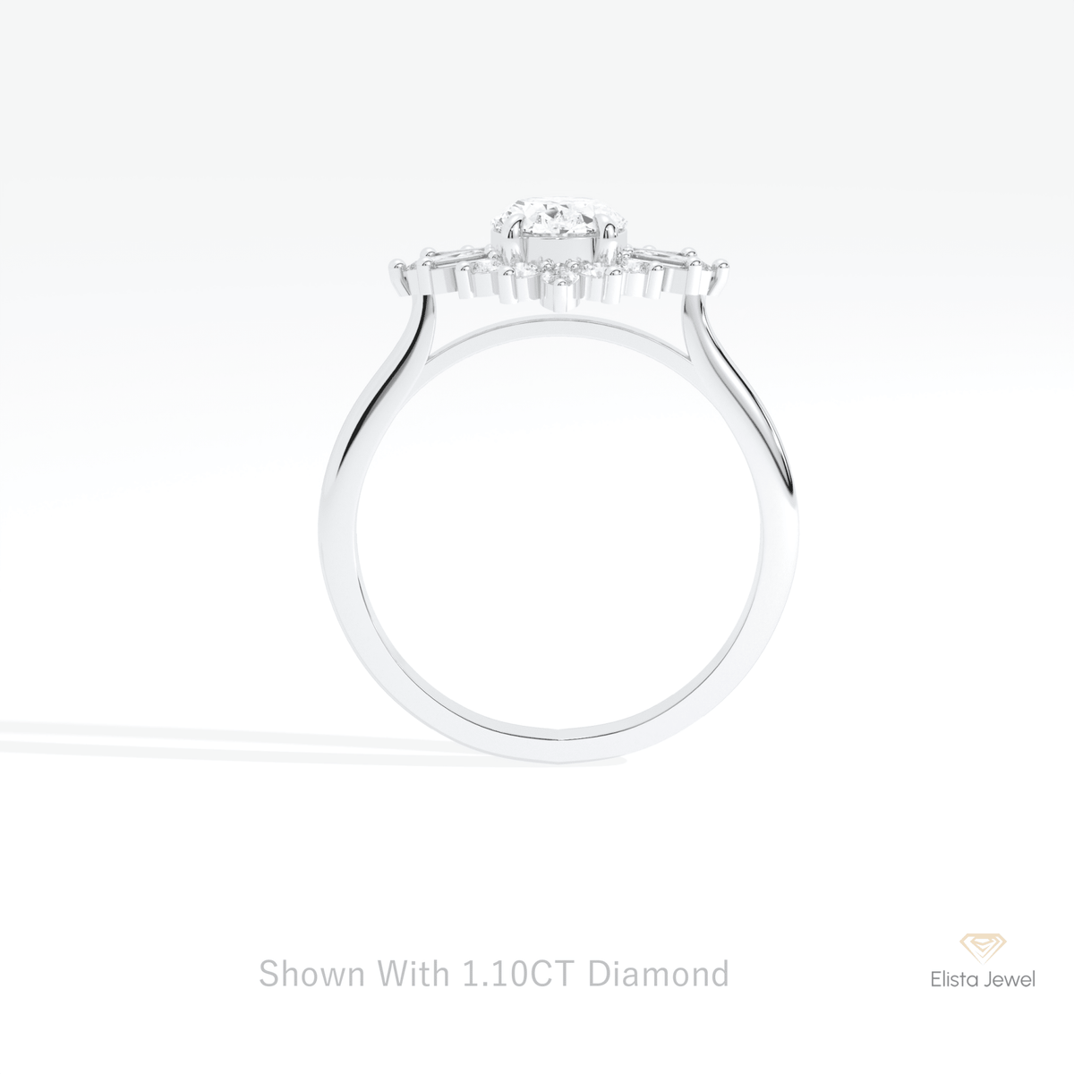 Oval Cut Cluster Starburst Lab Grown Diamond Ring in 18K White Gold - Close-up View