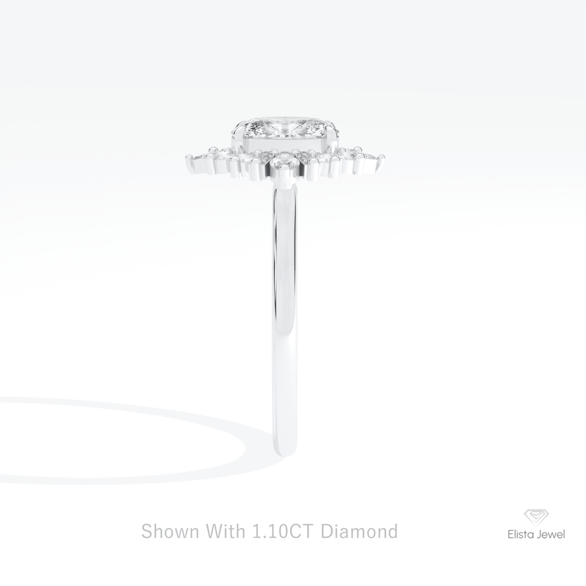Oval Cut Cluster Starburst Lab Grown Diamond Ring in 18K Yellow Gold - Perspective View