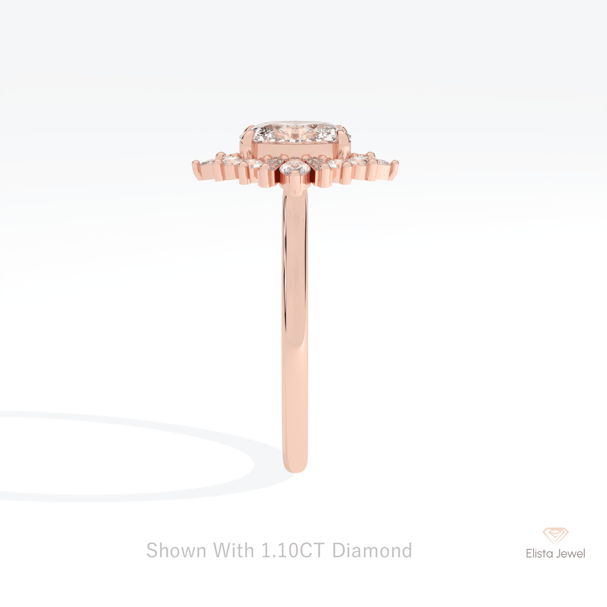 Oval Cut Cluster Starburst Lab Grown Diamond Ring in 14K White Gold - Top View