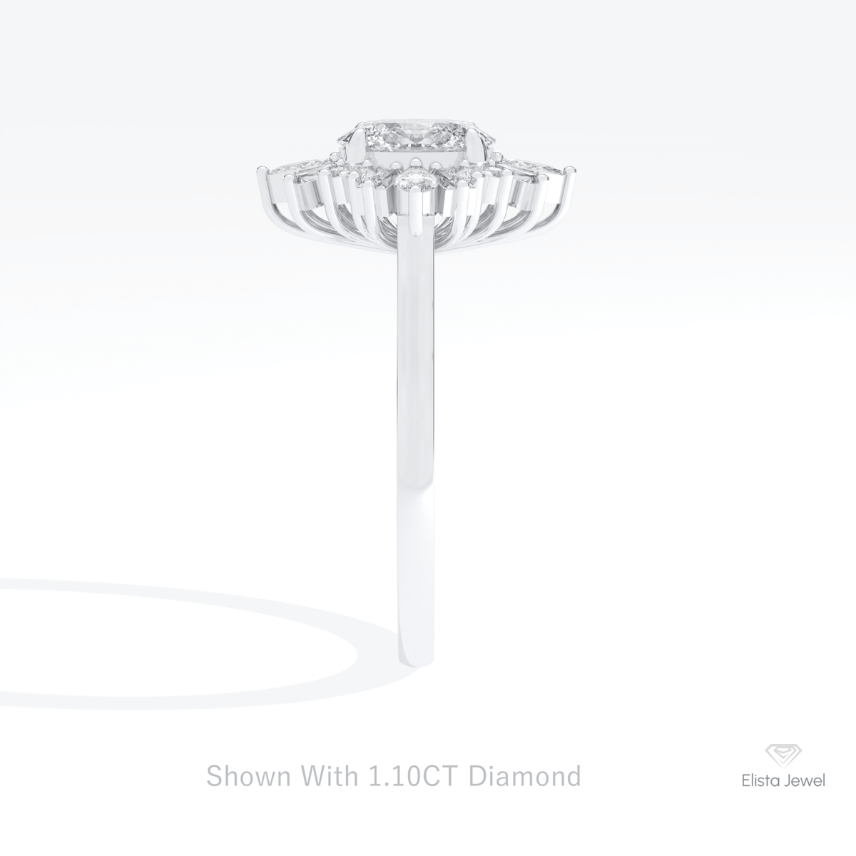 Oval Cut Cluster Starburst Lab Grown Diamond Ring in 18K Yellow Gold - Perspective View