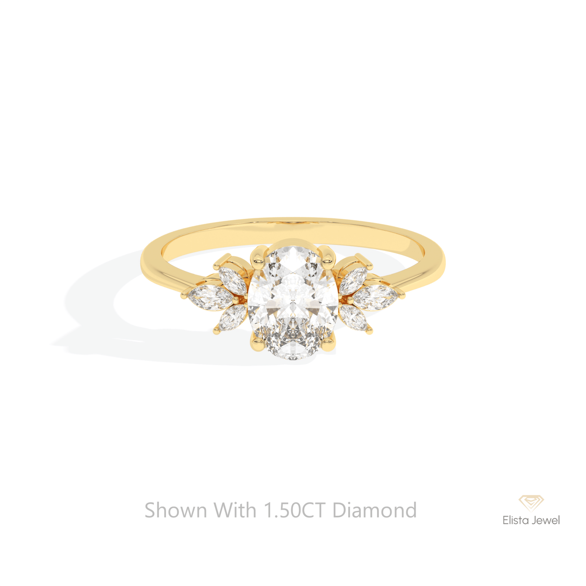 Oval Cut Cluster Wedding Lab Grown Diamond Ring in 14K Yellow Gold - Detail View