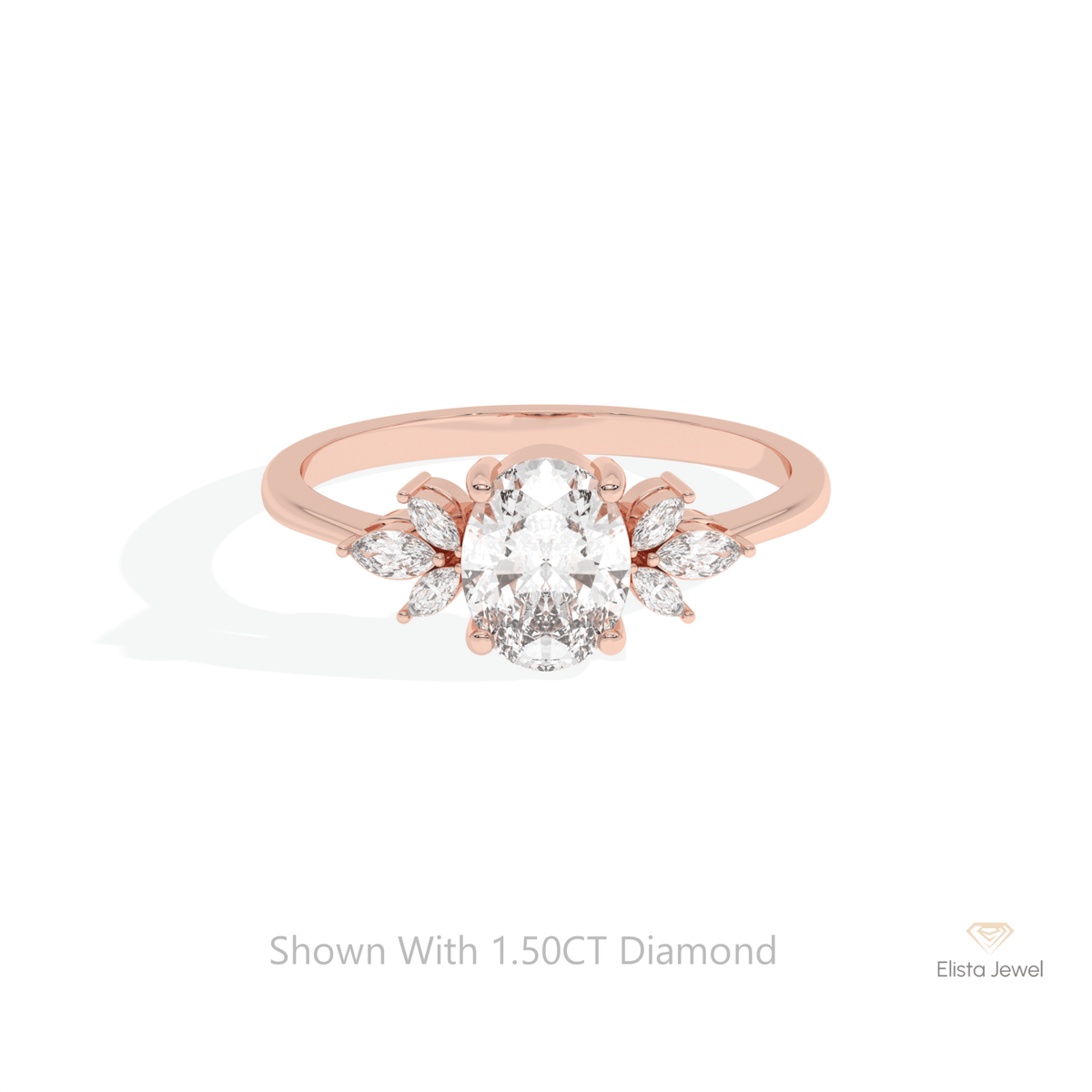 Oval Cut Cluster Wedding Lab Grown Diamond Ring in 18K Rose Gold - Ring on Hand View