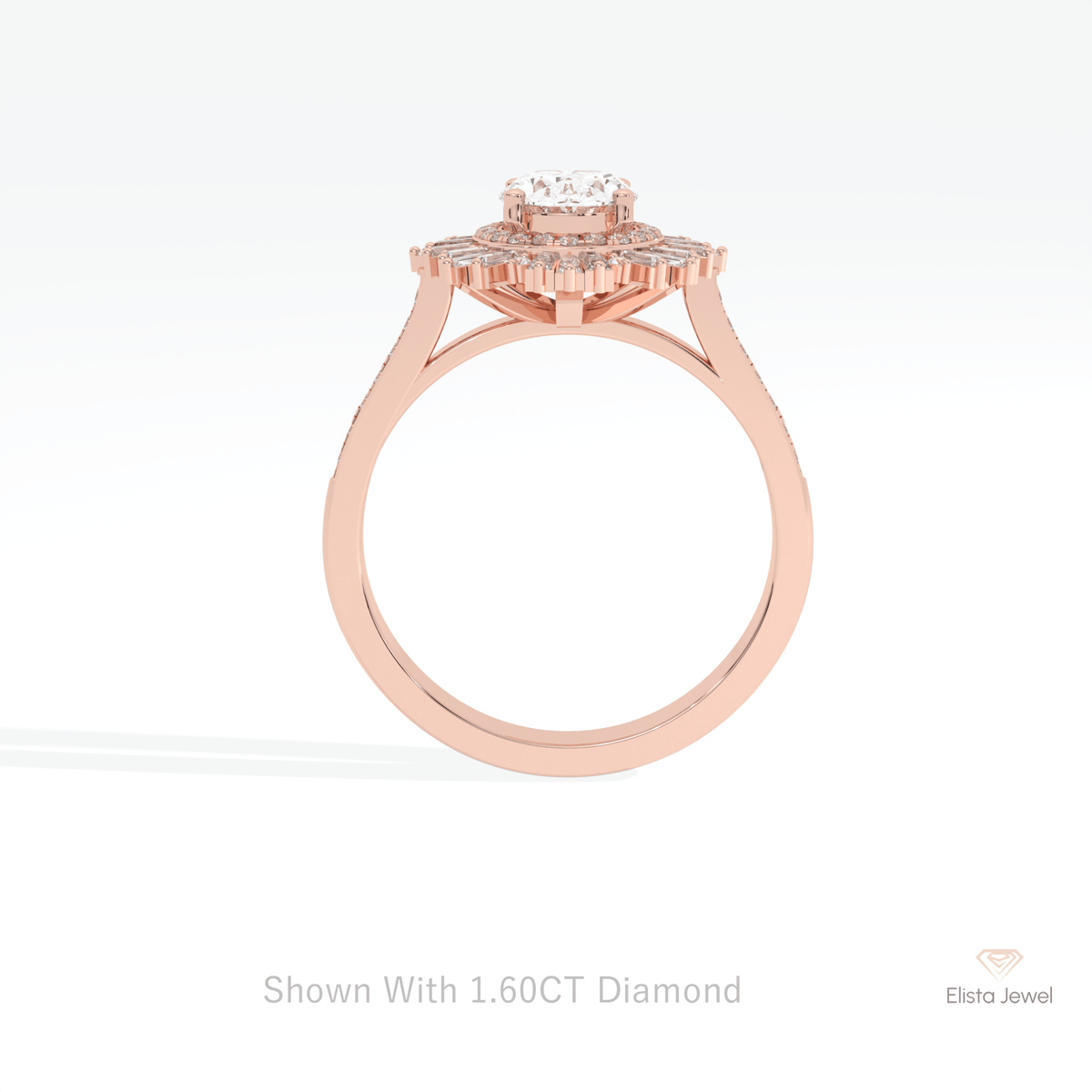 Oval Cut Double Halo Art Deco Lab Grown Diamond Ring in 10K Rose Gold - Angled View