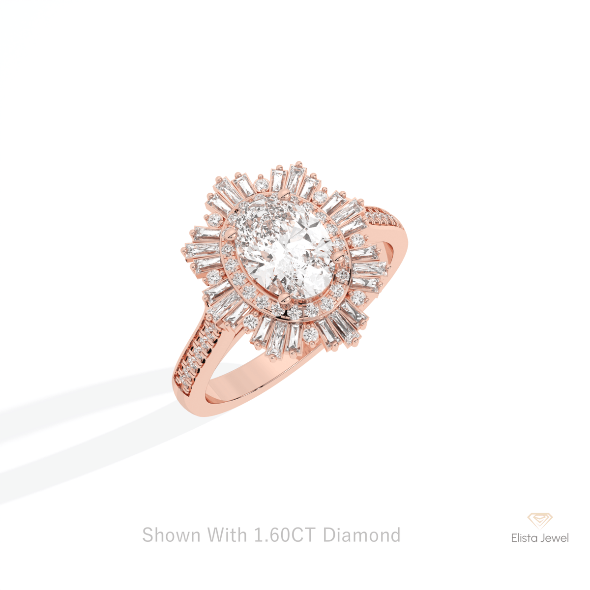 Oval Cut Double Halo Art Deco Lab Grown Diamond Ring in 10K Yellow Gold - Side View