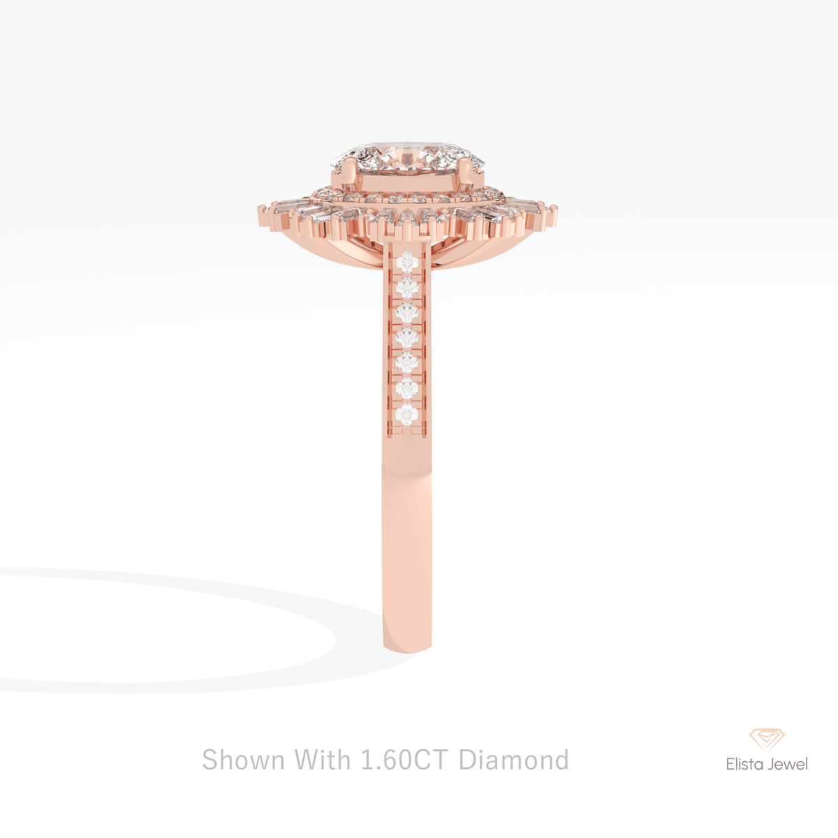 Oval Cut Double Halo Art Deco Lab Grown Diamond Ring in 14K White Gold - Top View
