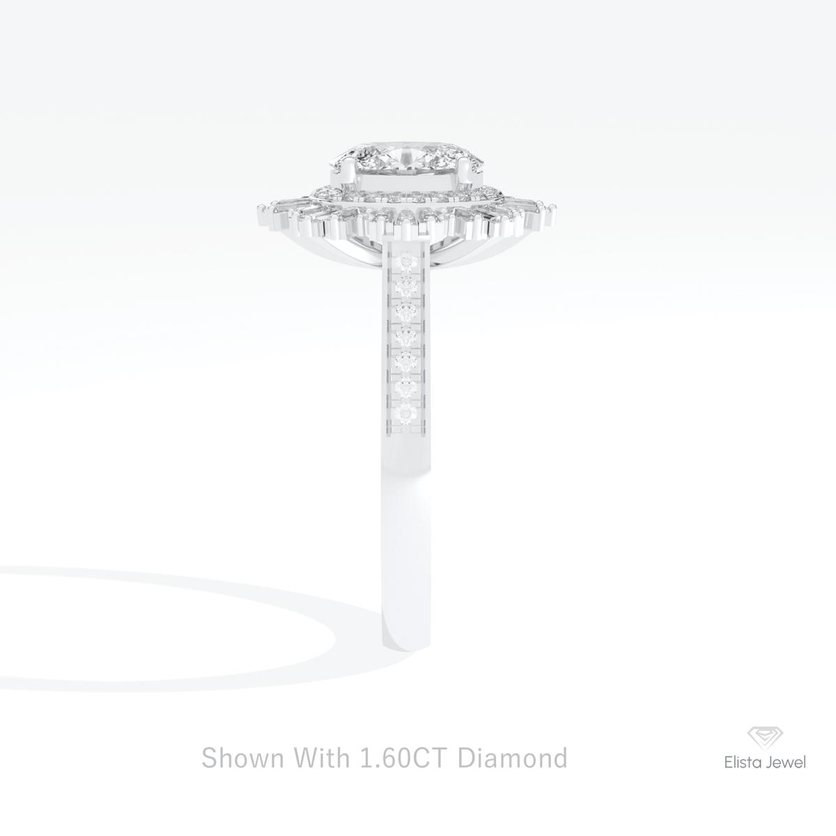 Oval Cut Double Halo Art Deco Lab Grown Diamond Ring in 18K Yellow Gold - Perspective View