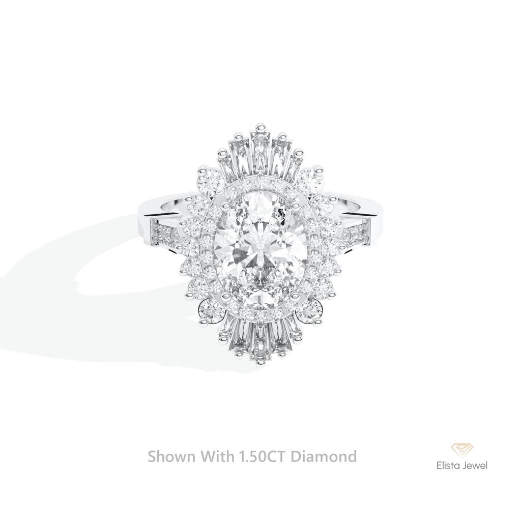 Oval Cut Double Halo Art Deco Lab Grown Diamond Ring in 18K Rose Gold - Ring on Hand View