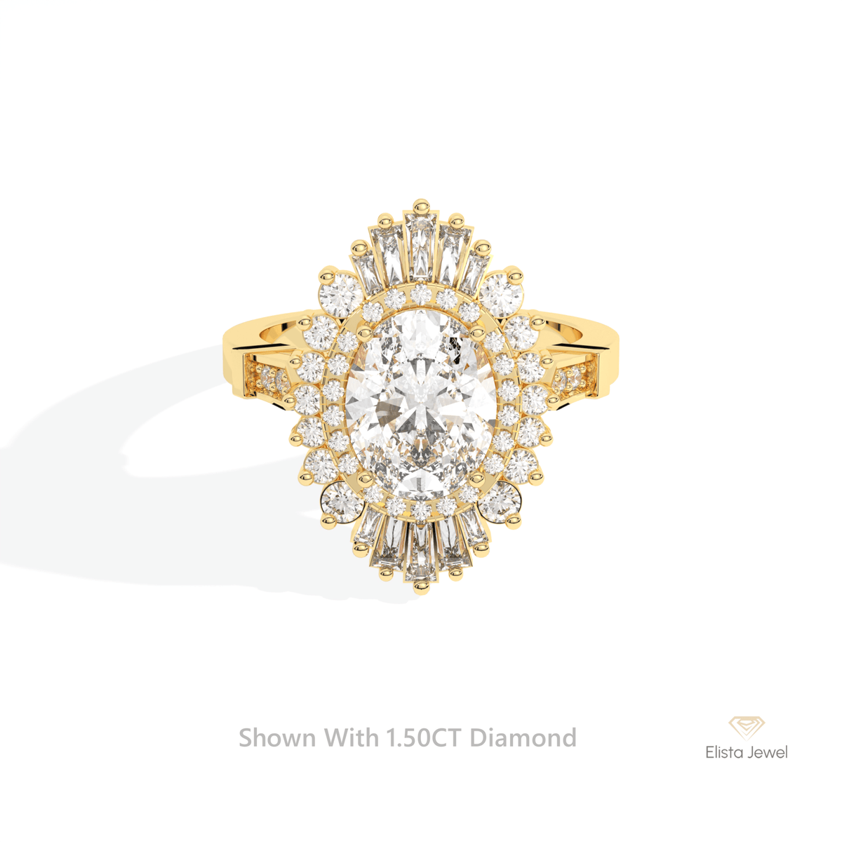 Oval Cut Double Halo Art Deco Lab Grown Diamond Ring in 10K White Gold - Front View