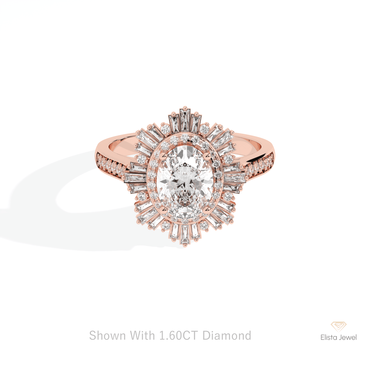 Oval Cut Double Halo Art Deco Lab Grown Diamond Ring in 10K White Gold - Front View