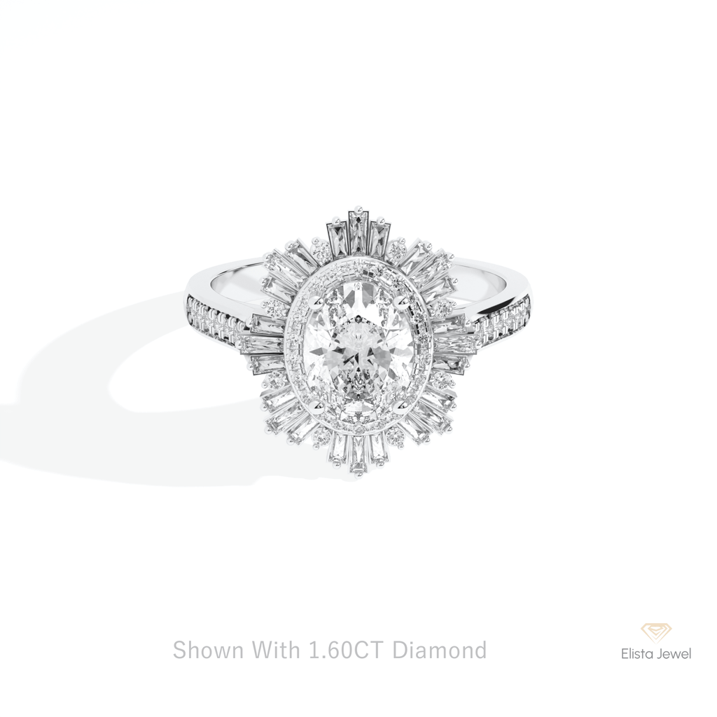 Oval Cut Double Halo Art Deco Lab Grown Diamond Ring in 14K Yellow Gold - Detail View