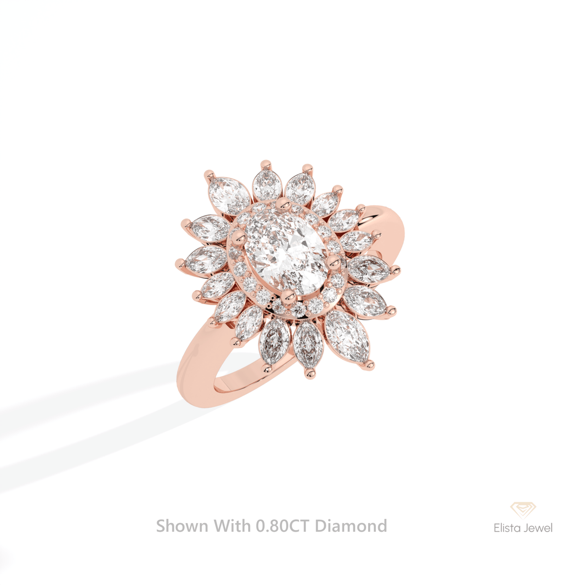 Oval Cut Double Halo Starburst Lab Grown Diamond Ring in 10K Yellow Gold - Side View