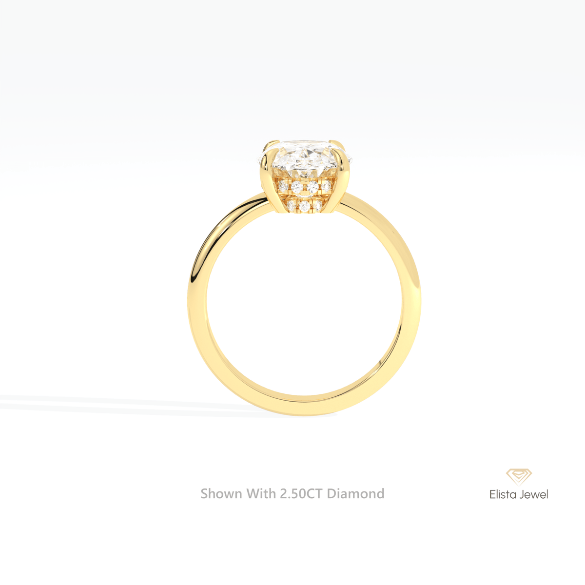 Oval Cut Double Hidden Halo Engagement Lab Grown Diamond Ring in 10K Yellow Gold - Side View