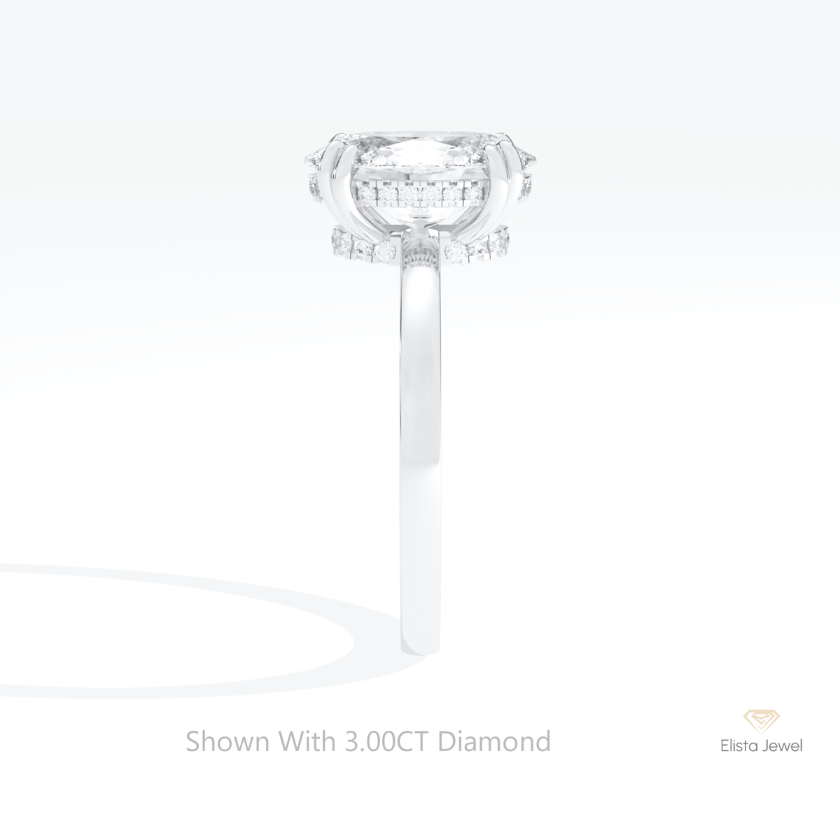 Oval Cut Double Hidden Halo Lab Grown Diamond Ring in 18K Yellow Gold - Perspective View