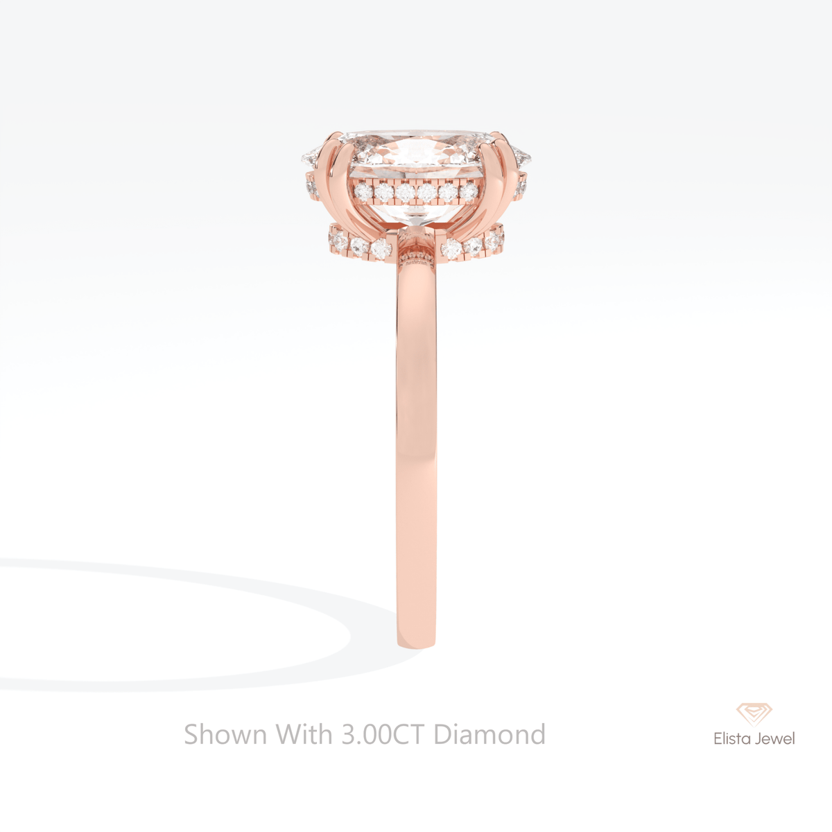 Oval Cut Double Hidden Halo Lab Grown Diamond Ring in 14K White Gold - Top View