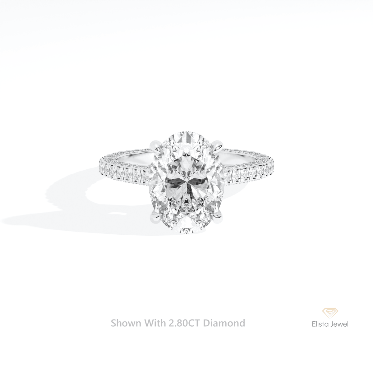 Oval Cut Double Hidden Halo Wedding Lab Grown Diamond Ring in 10K White Gold - Front View