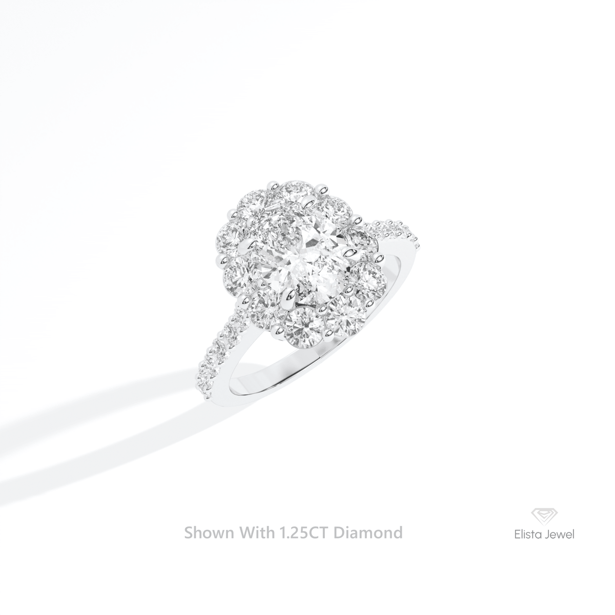 Oval Cut Floral Halo Engagement Lab Grown Diamond Ring in 14K Rose Gold - Profile View