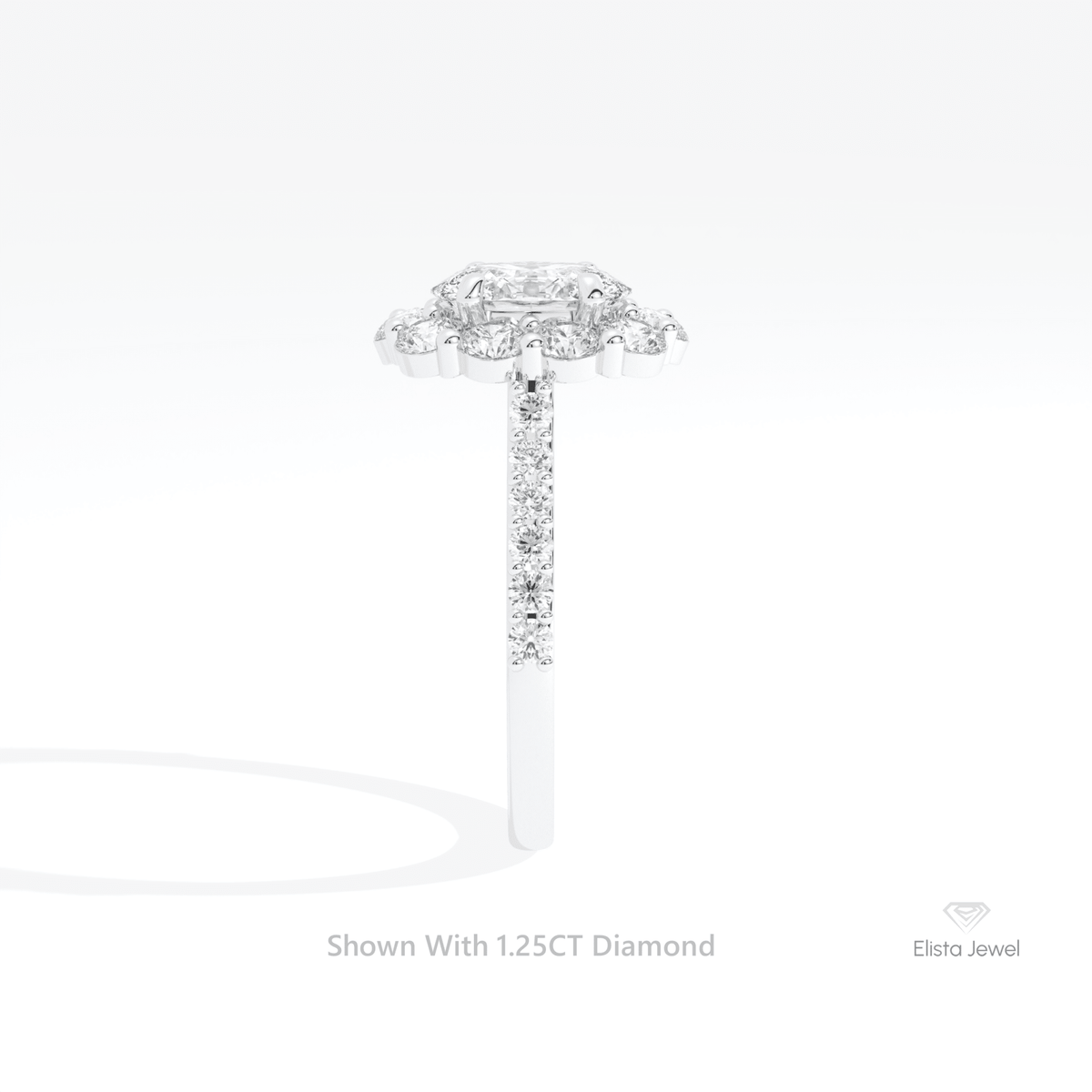 Oval Cut Floral Halo Engagement Lab Grown Diamond Ring in 18K Rose Gold - Ring on Hand View