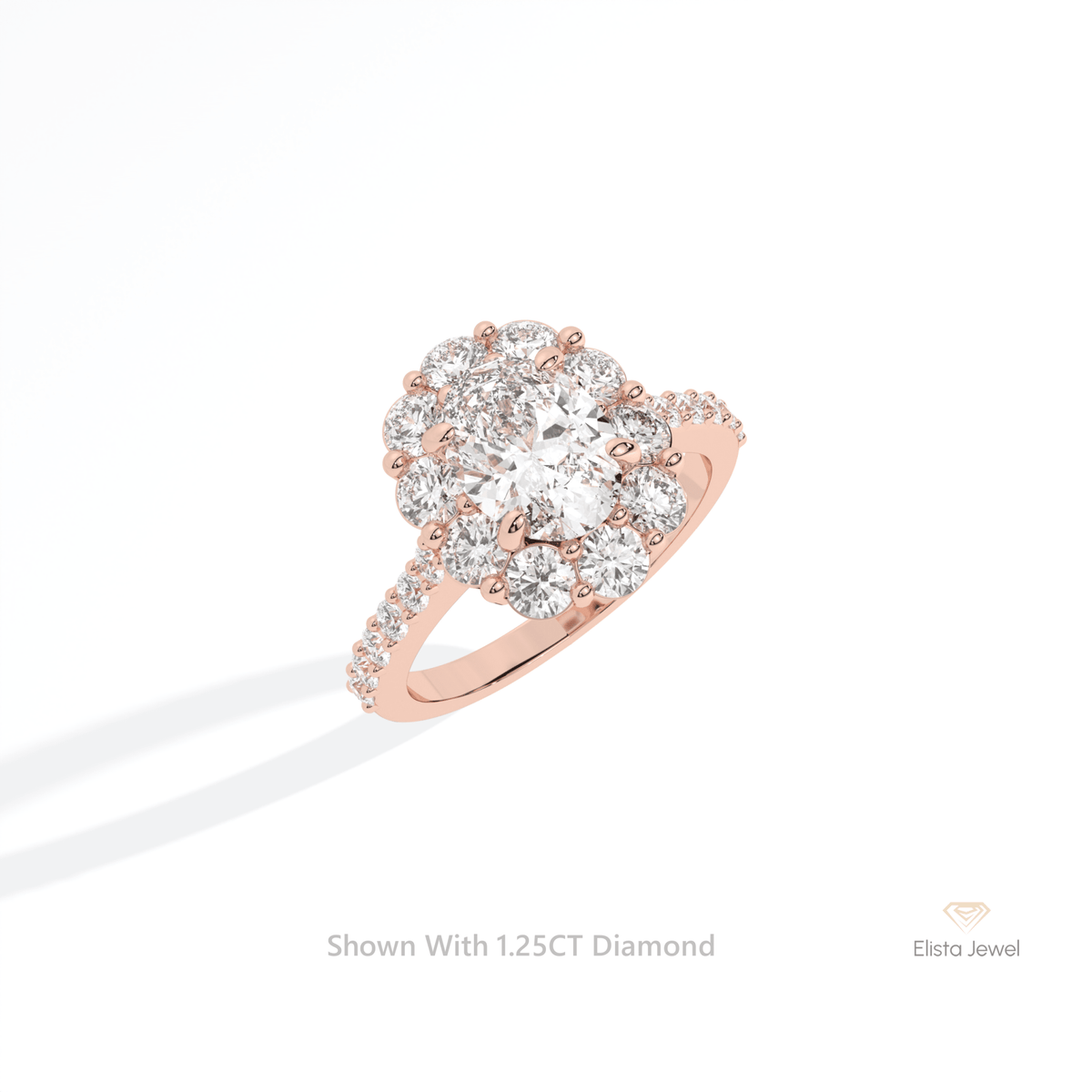 Oval Cut Floral Halo Engagement Lab Grown Diamond Ring in 10K Yellow Gold - Side View