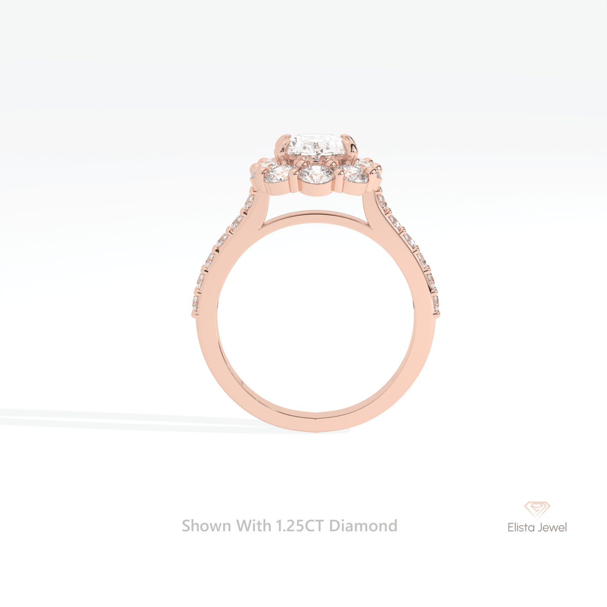 Oval Cut Floral Halo Engagement Lab Grown Diamond Ring in 10K Rose Gold - Angled View