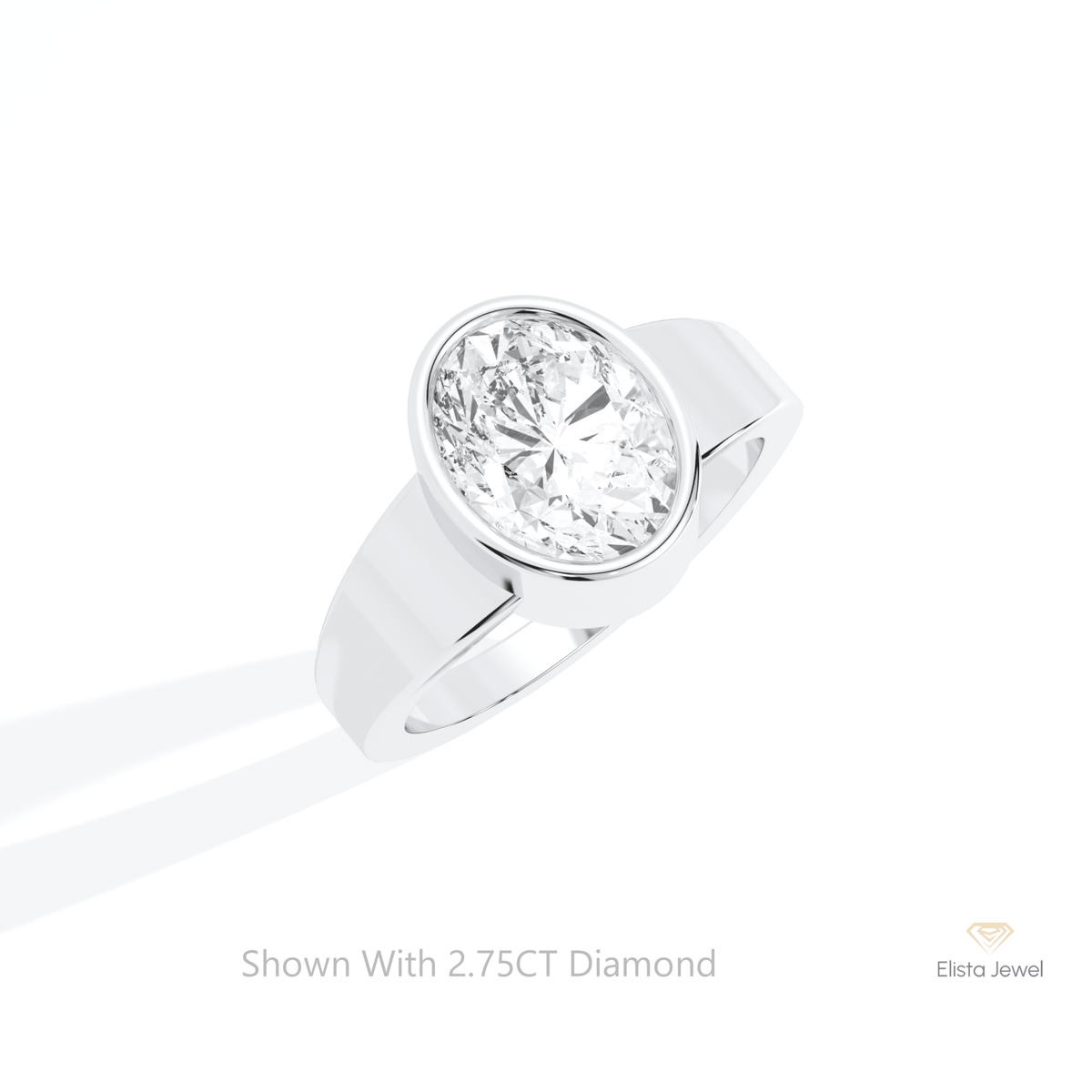 Oval Cut Full Bezel Engagement Lab Grown Diamond Ring in 14K Rose Gold - Profile View