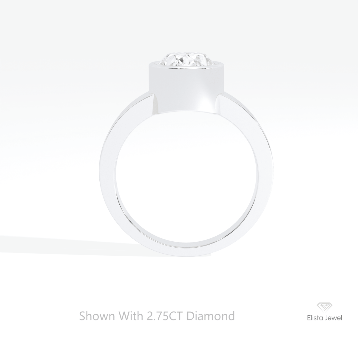Oval Cut Full Bezel Engagement Lab Grown Diamond Ring in 18K White Gold - Close-up View