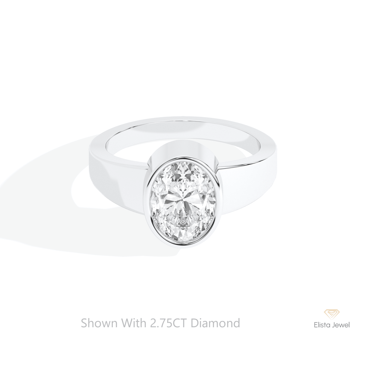 Oval Cut Full Bezel Engagement Lab Grown Diamond Ring in 14K Yellow Gold - Detail View