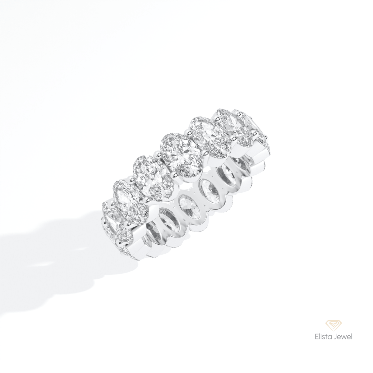 Oval Cut Full Eternity Engagement Lab Grown Diamond Band in 14K Rose Gold - Profile View