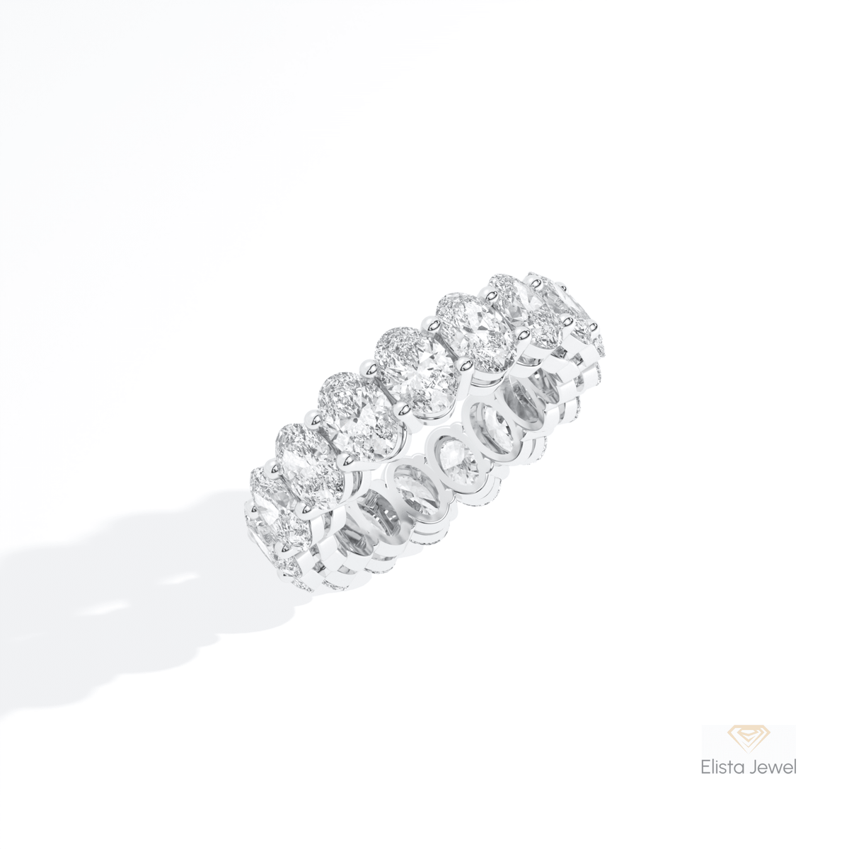 Oval Cut Full Eternity Stacking Lab Grown Diamond Band in 14K Rose Gold - Profile View
