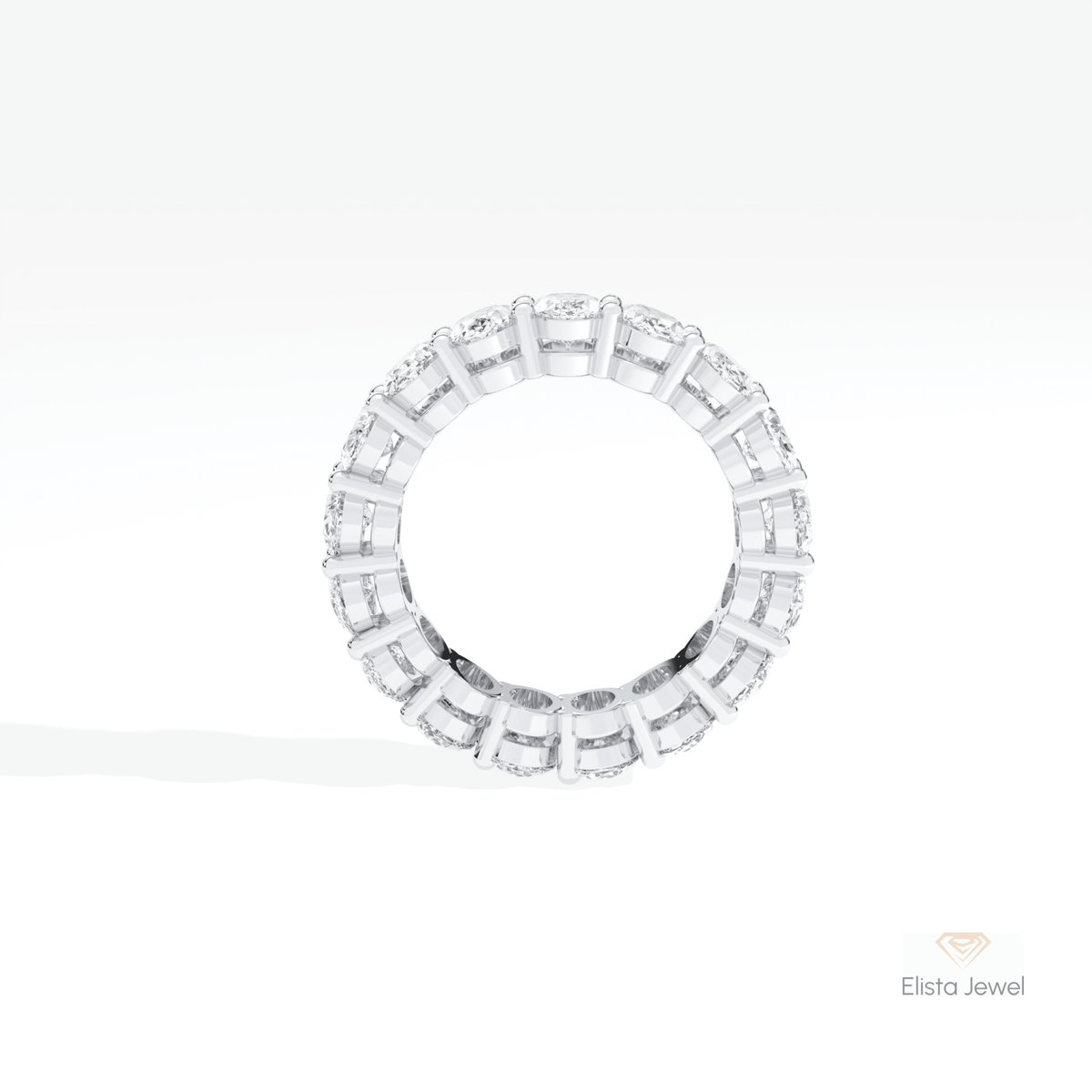 Oval Cut Full Eternity Stacking Lab Grown Diamond Band in 18K White Gold - Close-up View