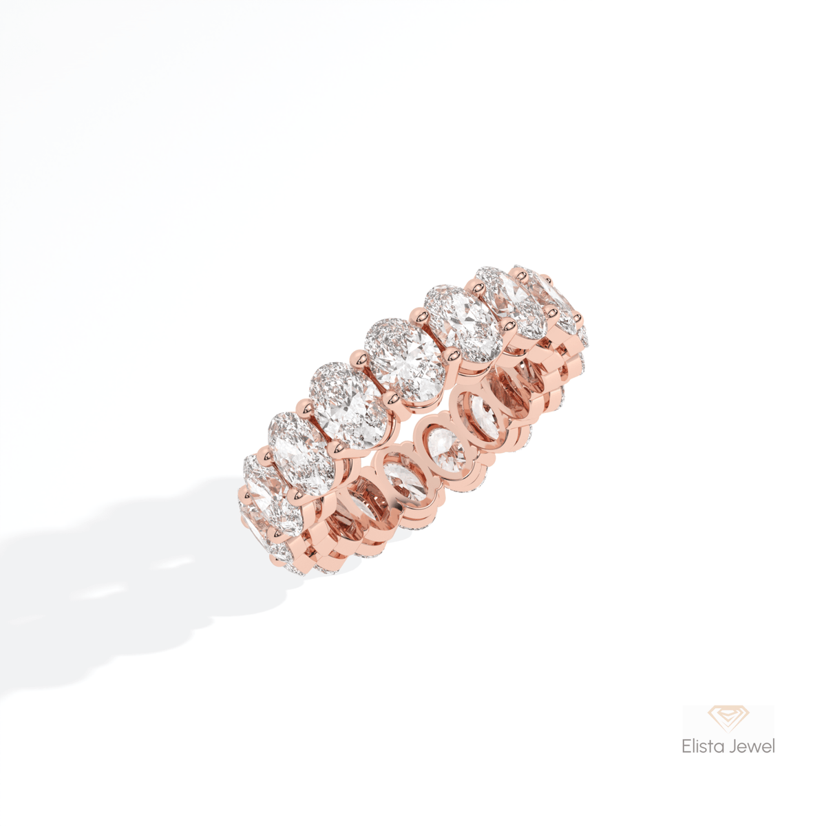 Oval Cut Full Eternity Stacking Lab Grown Diamond Band in 10K Yellow Gold - Side View