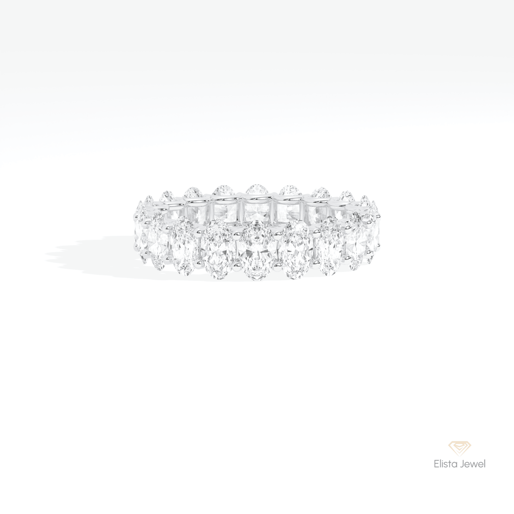 Oval Cut Full Eternity Wedding Lab Grown Diamond Band in 10K White Gold - Front View