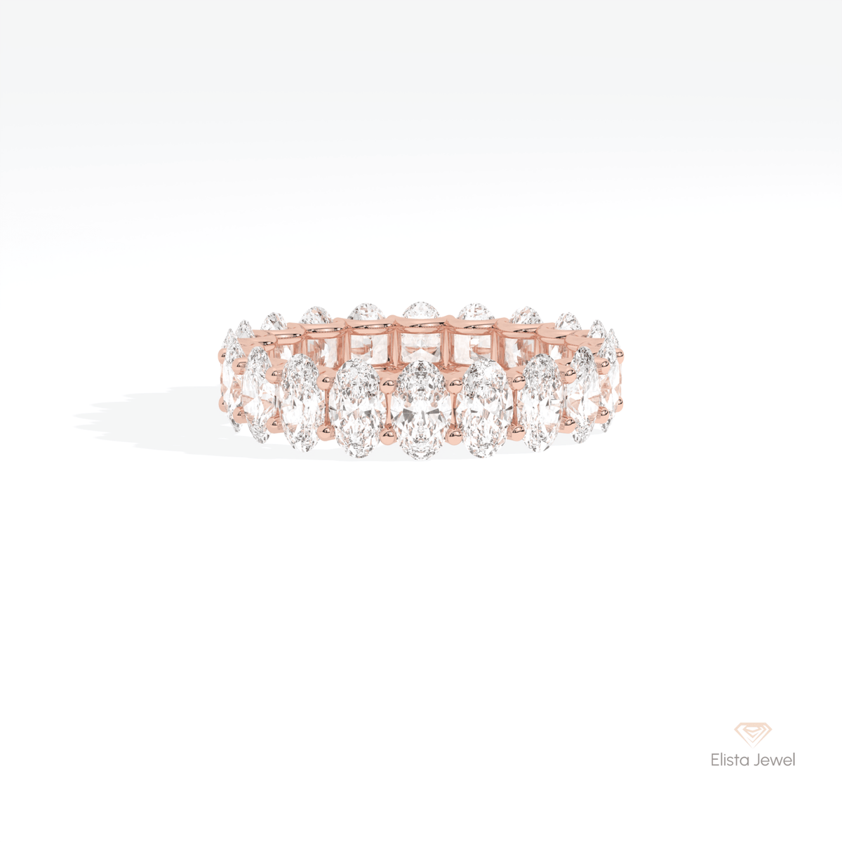 Oval Cut Full Eternity Wedding Lab Grown Diamond Band in 18K Rose Gold - Ring on Hand View