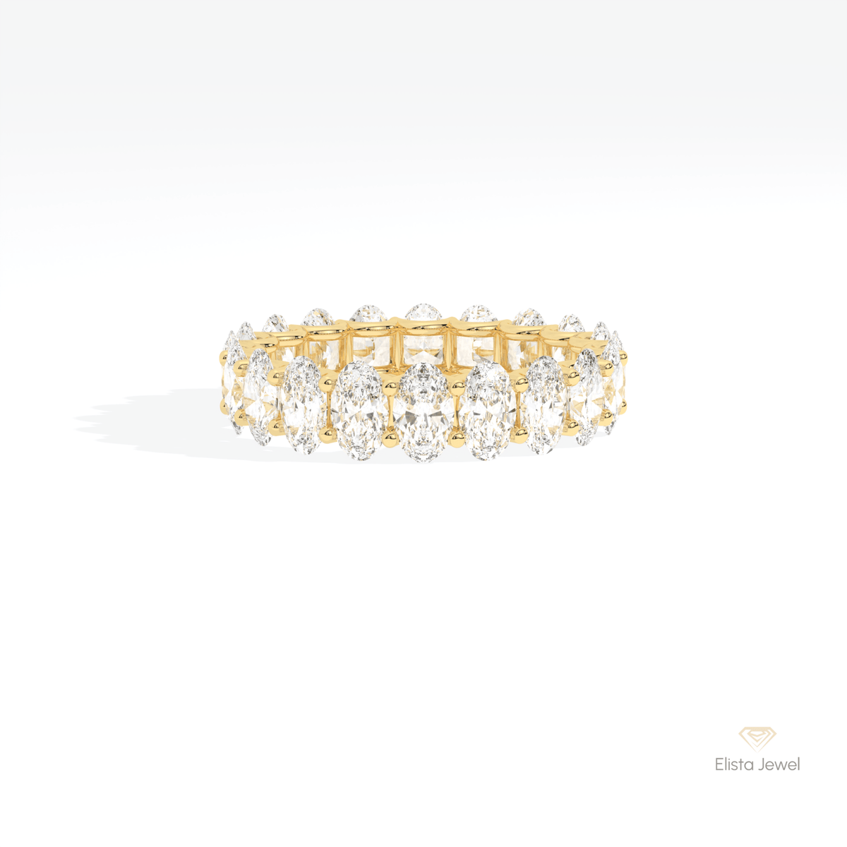Oval Cut Full Eternity Wedding Lab Grown Diamond Band in 14K Yellow Gold - Detail View