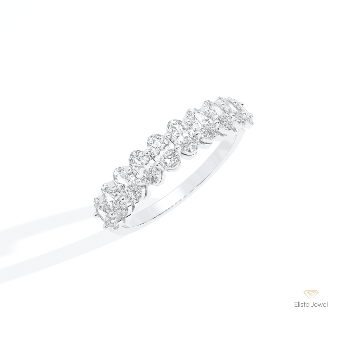 Oval Cut Half Eternity Wedding Lab Grown Diamond Band in 14K Rose Gold - Profile View