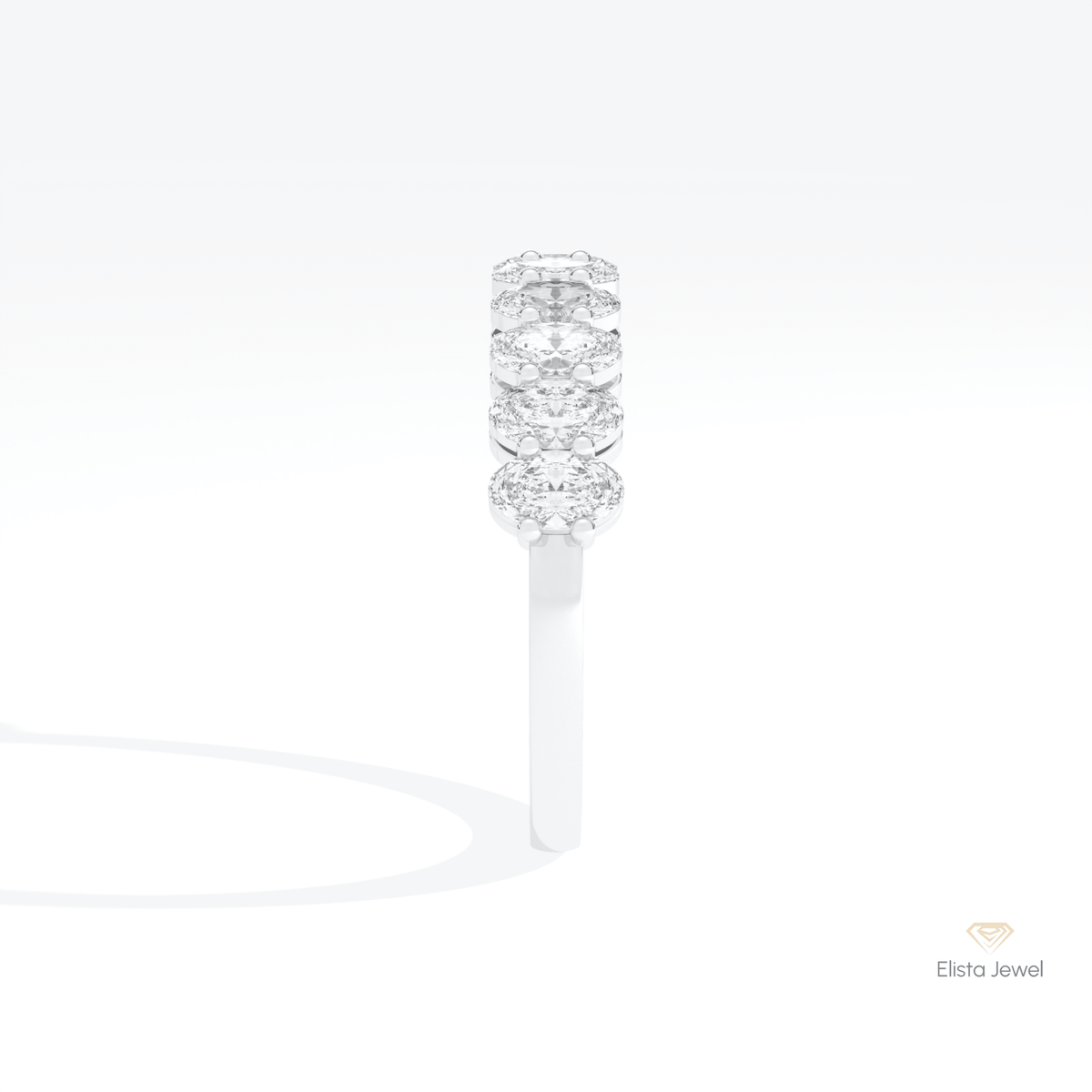 Oval Cut Half Eternity Wedding Lab Grown Diamond Band in 18K Yellow Gold - Perspective View