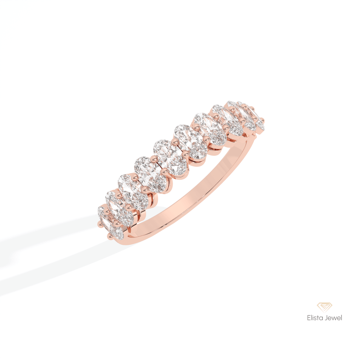 Oval Cut Half Eternity Wedding Lab Grown Diamond Band in Platinum - Lifestyle View