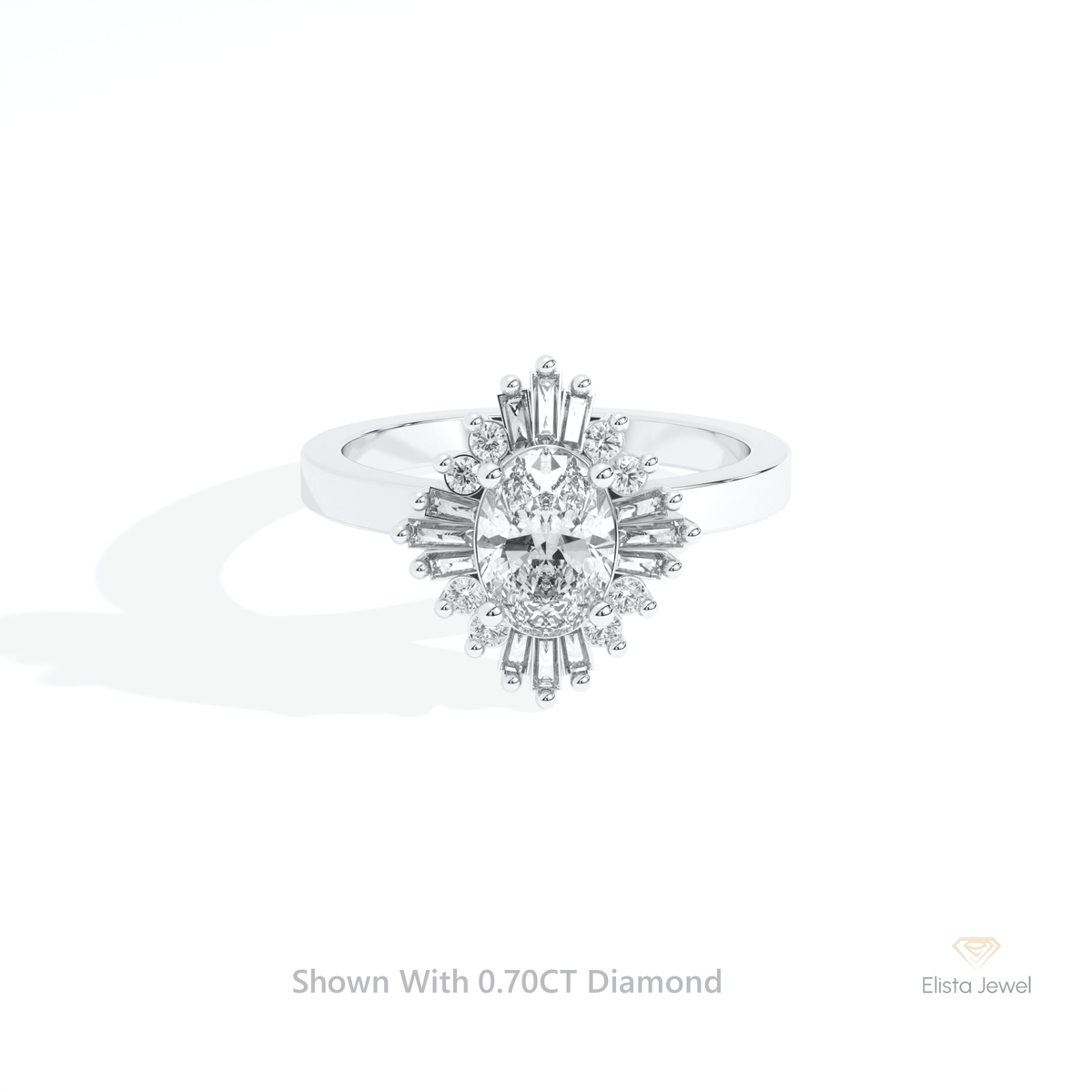 Oval Cut Halo Art Deco Lab Grown Diamond Ring in 10K White Gold - Front View