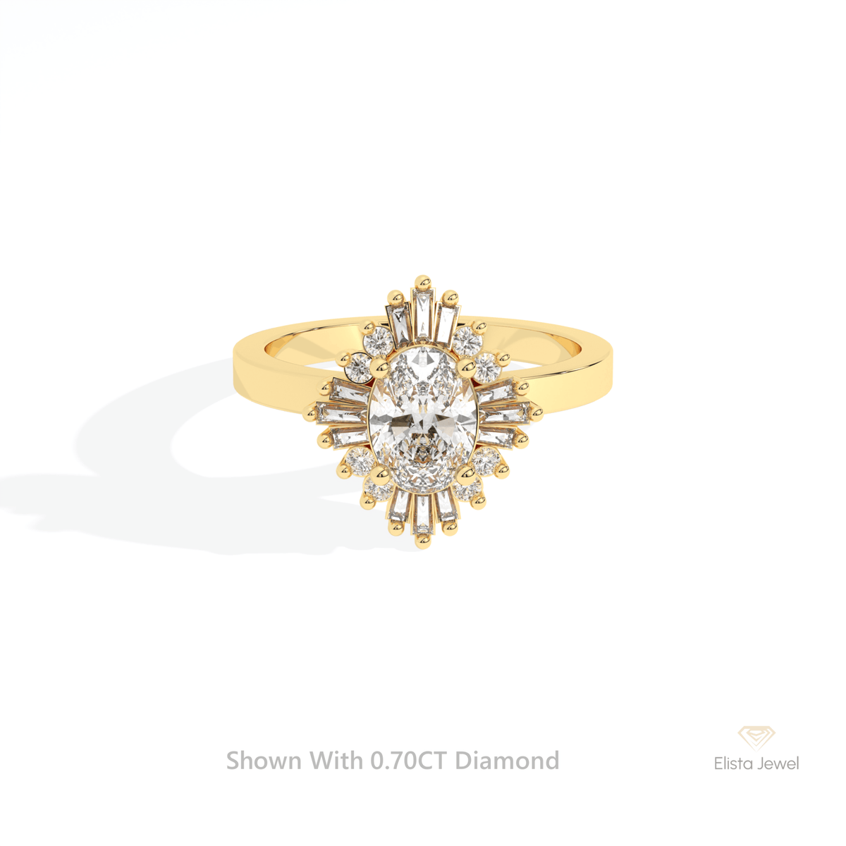 Oval Cut Halo Art Deco Lab Grown Diamond Ring in 14K Yellow Gold - Detail View