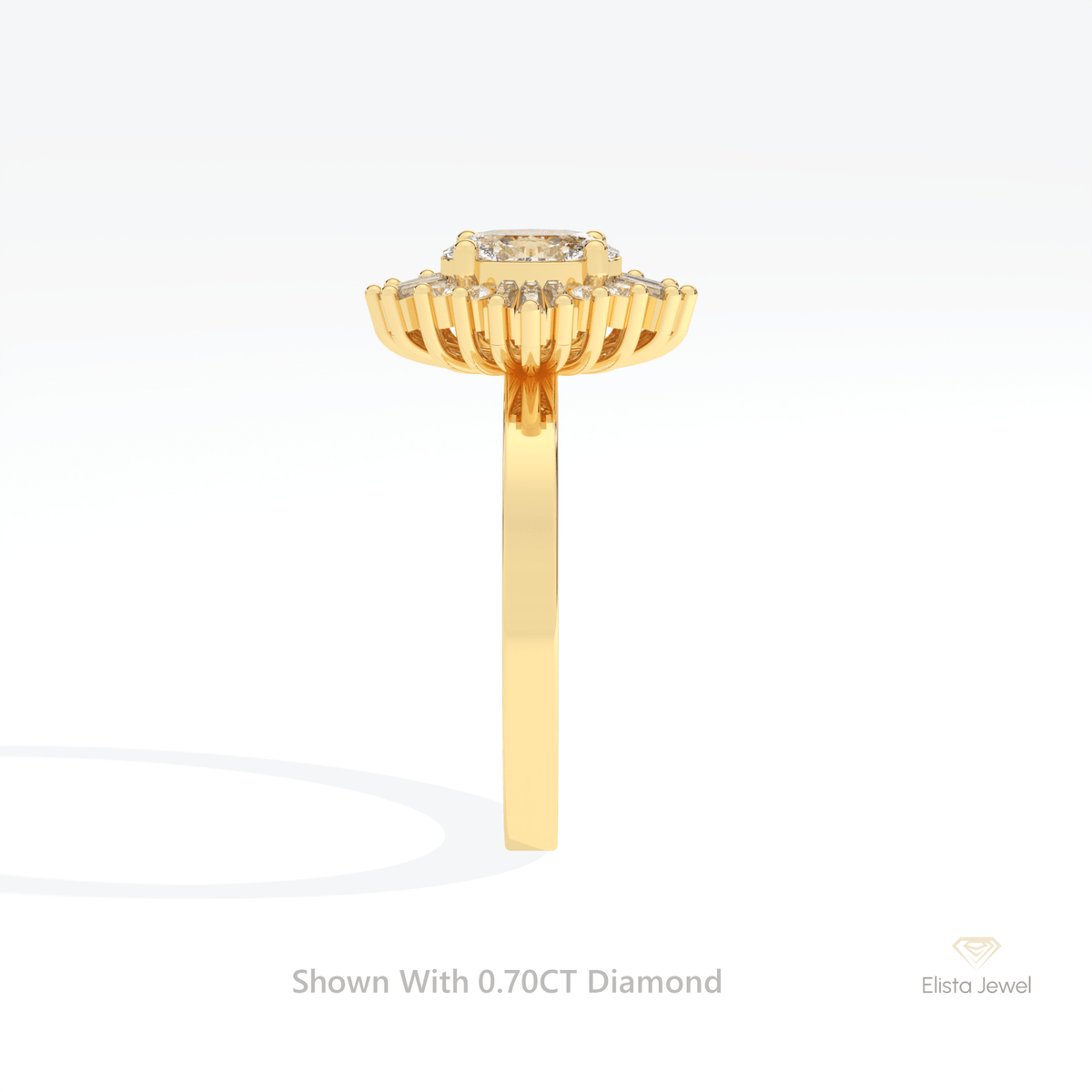 Oval Cut Halo Art Deco Lab Grown Diamond Ring in 18K Yellow Gold - Perspective View