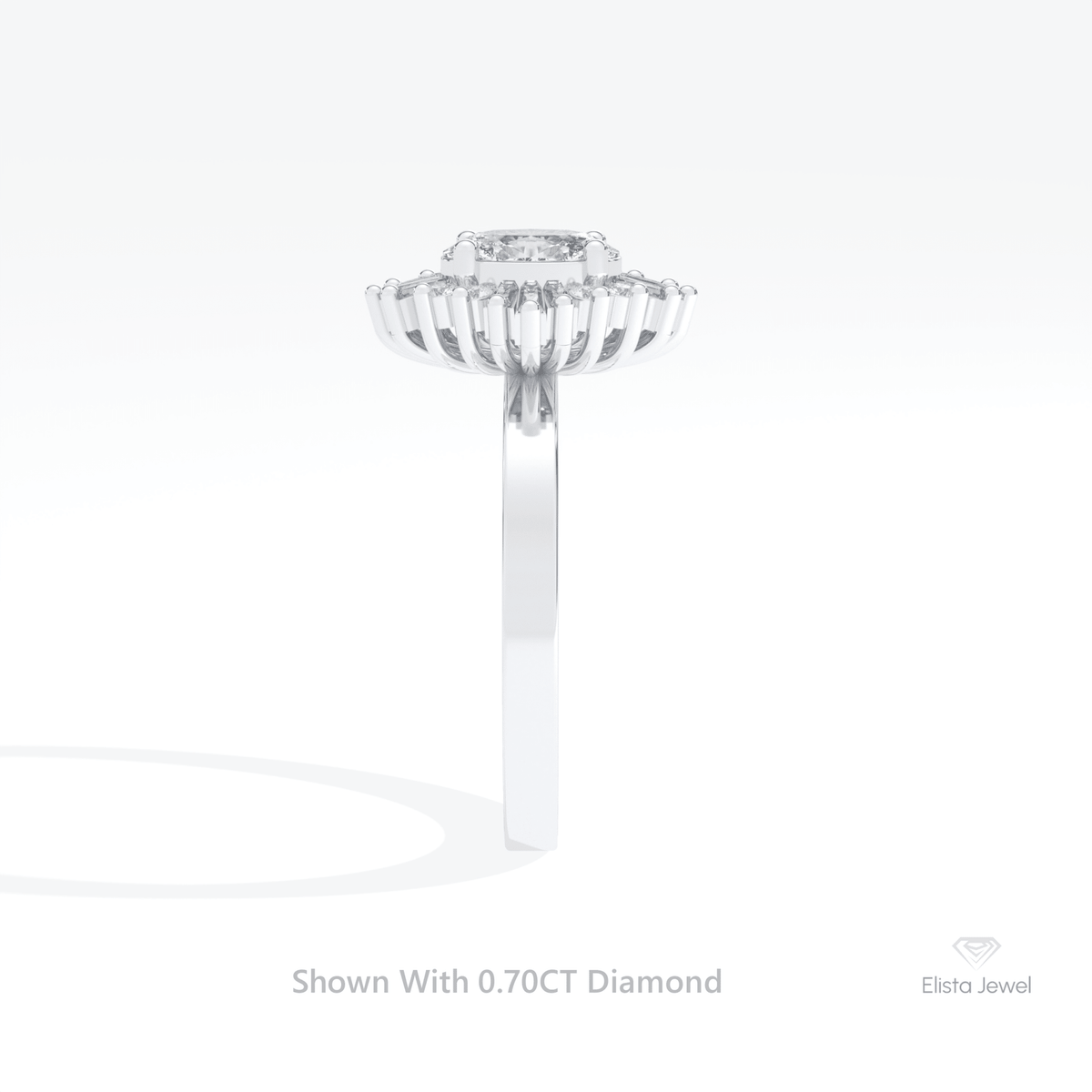 Oval Cut Halo Art Deco Lab Grown Diamond Ring in 14K White Gold - Top View