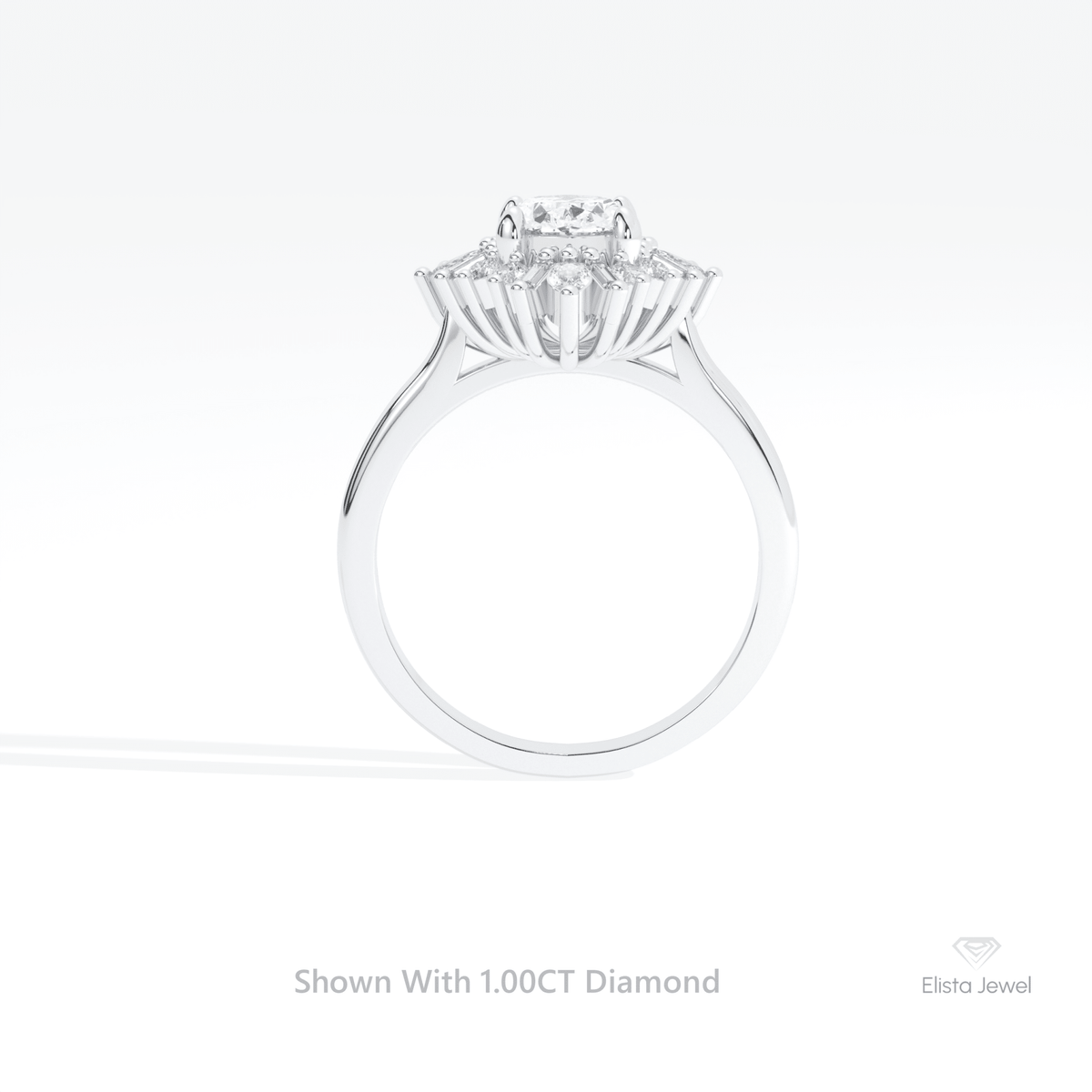 Oval Cut Halo Art Deco Wedding Lab Grown Diamond Ring in 10K Rose Gold - Angled View