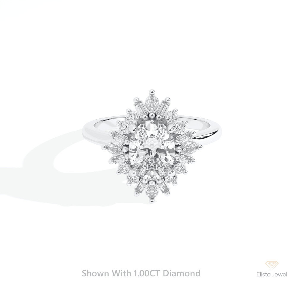 Oval Cut Halo Art Deco Wedding Lab Grown Diamond Ring in 10K White Gold - Front View